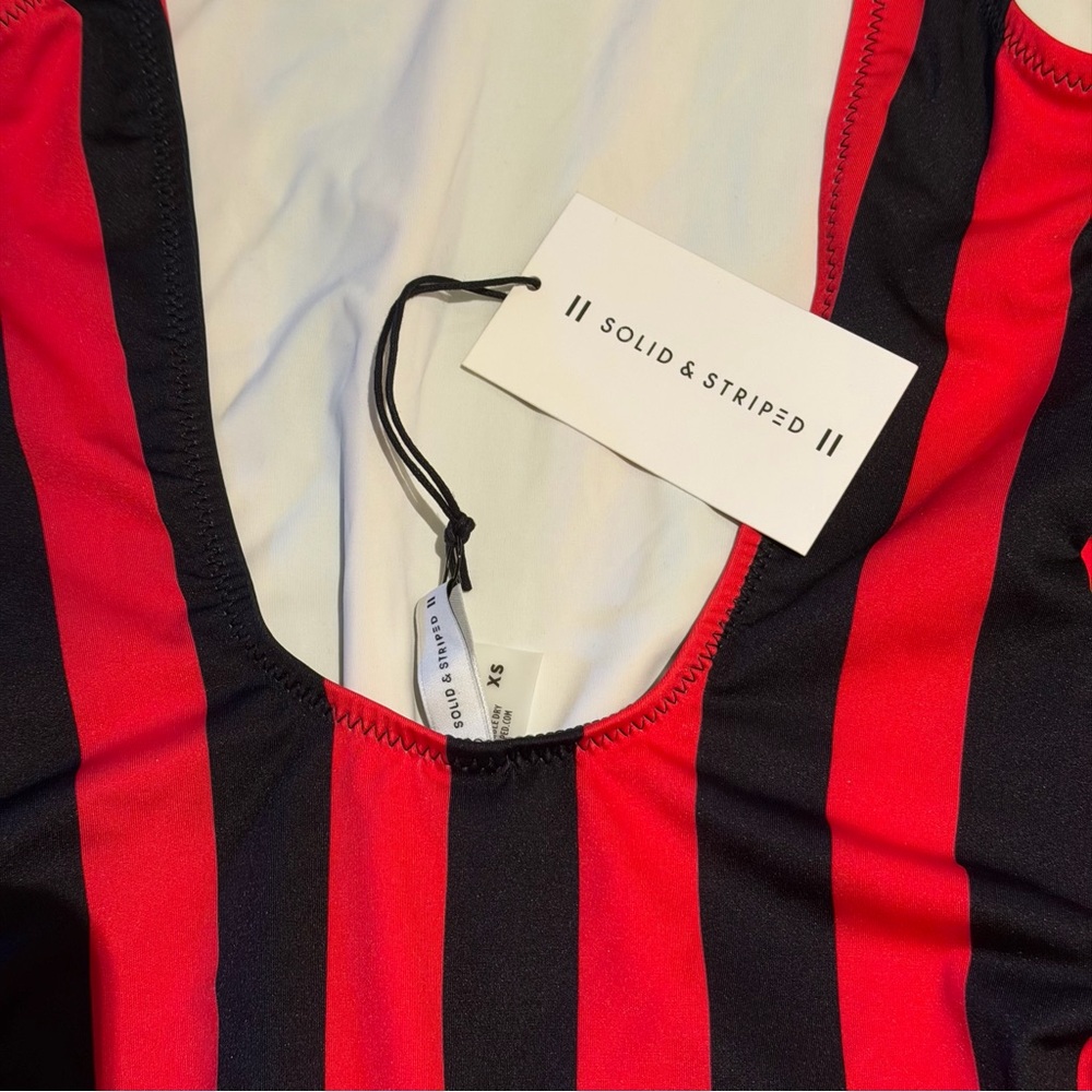 SOLID & STRIPED Red and Black Vertical Stripe One-Piece Swimsuit - Picture 3 of 3